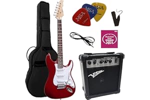 MSA MUSIKINSTRUMENTE 4/4 guitare electrique rouge transparent Ensemble avec amplificateur 20 watts, sac, cordes, plectre