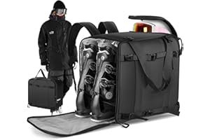 Findway 55L Ski Boot Bag with Helmet Compartment，Ski Backpack，Travel Backpack with Waterproof Bottom for Ski Helmet, Goggles and Gloves