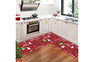 CAROMIO Świąteczny dywanik kuchenny Boże Narodzenie choinka mata kuchenna zestawy 2 sztuki antypoślizgowa wycieraczka chodnik dywanik zestaw mata podłogowa do dekoracji wnętrz, 40 x 60 cm + 40 x 120