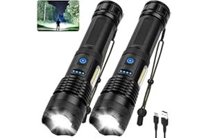 ZEUSFIRE Lampe Torche LED Ultra Puissante Rechargeable, 100000 Lumens Lampe Torche Puissante,Super Lumineuse, Zoomable, Longue Durée, Étanche à l'Eau et 7 Modes de Fonctionnement pour les(2 Pièces)