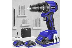 MHPRO Cordless Drill, Power Drill Brushless 21V, Cordless HammerDrill with 2 Batteries 2000mAh, 20+3 Torque, 45N.m Max DrillSet, LED Light, 2 Speed, 14PCS Accessories for Home and Garden DIY Project