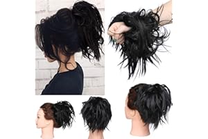 MY-LADY Posticci per Capelli Chignon Capelli Disordinati, Coda Capelli Veri Mossi Ricci Elastico con Capelli Chignon Facile per Capelli Extension Chignon da Donna Nero scuro