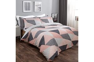 Dreamscene - Set copripiumino geometrico con federe, set di biancheria da letto ruvido in stile scandinavo effetto marmo, grigio e rosa cipria, king size