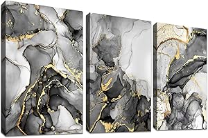 HALFLEMART 3 Pcs Marmo Grigio Oro Bianco Stampa su tela con cornice Pittura Quadri su tela Quadri Moderni Quadro Moderni Poster da parete Bagno Camera da letto Soggiorno Decorazioni 120x60cm(16"x24"x3pcs)