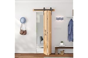 SANKEYTEW 213x76CM Folding Sliding Door with 36"/91CM Bifold Barn Door Hardware Kit for 2 Door,Sliding Door Hardware Kit Included Double Sided Handle Pulls,No-Assembly Solid Spruce Wood Door Panels