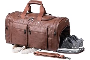 SEYFOCNIA Reisetasche mit Schuhbeutel Reisetasche für die Nacht, Leder übergroße Wochenendtasche, große Handgepäcktasche, Reisetasche für Damen und Herren
