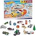 Hot Wheels Calendario de Adviento de 2024, Pack de 8 coches de juguete con 16 accesorios sorpresa con temática invernal y una