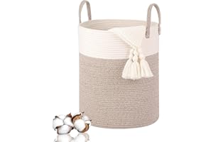 VORHOT Pleciony Bawełniany Kosz na Pranie 66L z Uchwytem - Pojemnik na Bieliznę i Zabawki do Pokoju Dziecięcego, Salonu, Łazienki - 46 x 38 cm