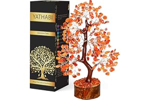 YATHABI Carnelian Feng Shui Gemstone Crystal Tree Bonsai Trees for Chakra Healing Stone Crystals Good Luck House Decoration Spiritual Gift Office Table Décor Size 10-12 Inch (Silver Wire)…