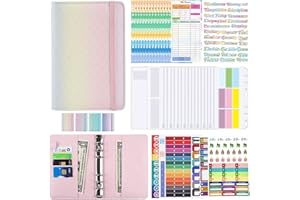 POERPIG A6 Ringbuch, Budget Planner - Budget Binder, Budgetplaner Geld Organizer Sparbuch mit Klar Plastik Binderumschlägen, Budgetblätter, Etikettenaufklebern, Herrscher, Cash Stuffing (Gelb Rosa Lila)