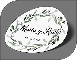 CrisPhy Adesivi personalizzati per matrimonio con nome e data, etichette adesive per invito a nozze, battesimo, fidanzamento, comunione, compleanno, festa, vintage, francobolli (modello 1