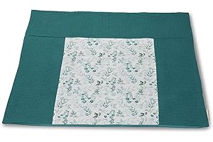 ULLENBOOM ® Rivestimento per fasciatoio 75x85 cm Eucalipto Turchese (Made in EU) - Coprifasciatoio in cotone naturale, Coperta per il fasciatoio, motivo: stelle, pois