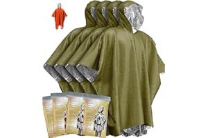 Kanuothbon Emergency Survival Poncho (4pc) Thermal Mylar Foil Coating Blanket for Heat Retention and Rain | Reversible with Hood | Waterproof, Windproof, Portable