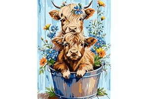 AIRDEA Flores De Becerro De Las Tierras Altas Pintar por Numeros Adultos, DIY Pintura por Números, DIY Cuadro al óleo por números Kit de Pintura Digital para Adultos, decoración para el hogar 30X40CM