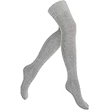 Yenita 2 Paar Damen Overknee Überknie Kniestrümpfe, Geringelt, Schwarz oder Grau Uni