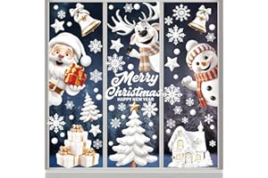 YIHELU Pegatinas de Navidad para Ventanas - Vinilo Decorativo con Reno y Santa Claus - Adhesivos Reutilizables para Cristal y Vidrio - Decoración Invernal de PVC para Escaparates y Puertas