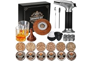 ASOVNIS Kit pour Fumeur de Whisky avec Torche – Copeaux de Bois 6 Saveurs, 2 Verres, 6 Pierres Whisky, Kit pour Fumeur de Cocktails, Kit pour Fumeur de Boisson, Cadeaux D'anniversaire pour Homme (Sans Butane)