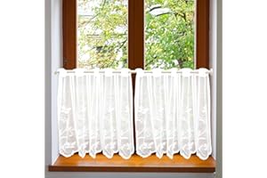 ZOLGINAH Tende Cucina Bianco con Occhielli, Tende per finestre Bianche Semitrasparenti Tende da Bistrot Tenda Corta Tenda a Pannello Corta per Cucine Casa di Campagna (75 x 60 cm (L x A))