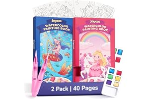 JoyCat 2 Pack Pocket Paint with Water Coloring Books for Kids, Art & Craft Activity Toy Set, Creative Travel & Home Painting Kit, Gifts for Girls & Boys Ages 3-8 (Magical Pony & Ocean Princess)