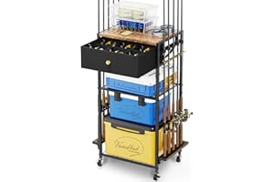 ROUCERLIN Soporte de caña de pescar giratorio, hasta 10 bastones, carro de almacenamiento, regalos para hombres y mujeres