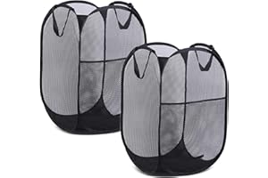 DOGMOON Pop-Up-Wäschekörbe, 2 Stück Faltbarer Laundry Basket Mesh, 75L Faltbarer Wäschekorb aus Mesh, Atmungsaktiver Wabennetz-Wäschekorb für Kinderzimmer College Dorm Camping und Reisen(Schwarz)