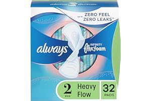 Always Infinity Feminine Pads for Women, Size 2, Heavy Flow Absorbency, with Wings, Unscented, 32 Count