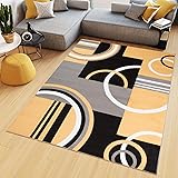 TAPISO Maya Tappeto Soggiorno Pelo Corto Design Moderno Motivo Astratto Geometrico Semicerchi Tonalità Beige Giallo Camera da