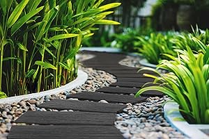 Nicoman Railroad Tie Garden Stepping Stone Wood Effect Railway Sleeper Eco Friendly Rubber Rail Road Outdoor Sleepers - (Grey, 61x25.5cm, Set of 4)