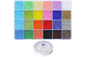 Bala&Fillic Taille 11/0 Perles de rocaille en verre 24 couleurs Environ 14400 pièces dans une boîte Petites perles de rocaille pour la fabrication de bracelets