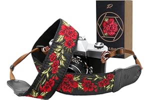 Padwa Lifestyle Rosenblumen-Kameragurt – 2" breit mit Doppellagiges Echtem Leder Enden, Kamera-Schultergurte aus reiner Baumwolle, verstellbarer Kamera-Umhängegurt für alle Kameras