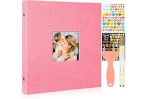 Benjia Album Fotografico Autoadesivo da incollare, Album Fotografico Pagine Bianche con Adesivo e Penna Metallica per 9x13 10x15 13x18 a4 a5 a6 (Piccolo 20 fogli / 40 pagine, Rosa)