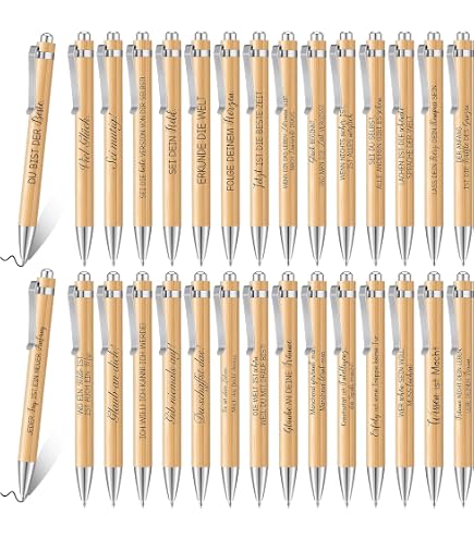 30 Stylos à Bille En Bois Avec Inscription 'Schön, Dass Du Da Bist' - Cadeaux De Mariage Pour Invités - Avec Sachets Organza Et Cartes