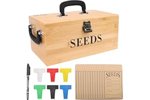Luxiv Bamboo Seed Saving Box, Wood Seed Storage Organizer Box Large Seed Container with Lid Wood Garden Seed Bin with Lock, 3 Handle, 30P Envelope Seed Bags, 30P Plant Tags, 1 Double Side Pen