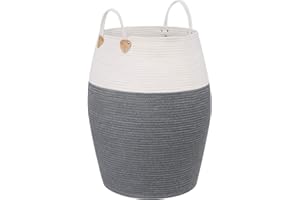 ‎SONGMICS SONGMICS Bawełniany kosz na pranie z uchwytami, 125 l, na zabawki, ubrania, koce, do salonu i sypialni, szaro-beżowy, 50 x 50 x 65 cm