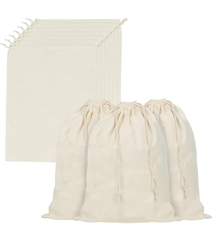 Lot De 20 Sacs Mousseline Coton Naturel 20x25cm - Réutilisables Avec Cordon Pour Stockage Aliments Et Cadeaux