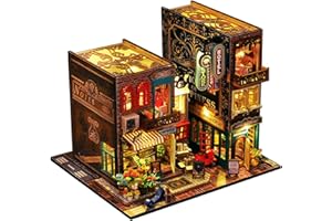 SHYLAMB DIY Book Nook Kit - DIY Miniature Dolls House Kit with Furniture and LED Light, 3D Puzzle Wooden Art Bookends, Model Kits for Adults to Build (SCARBROUGH)