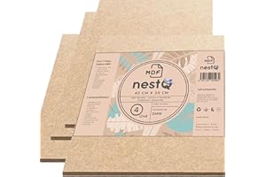Nestq Pack 4 Hojas Tablero MDF 400x300x3 mm – Para Manualidades, Corte Láser, Pirograbado y Bricolaje – Superficie Lisa y Personalizable – Mdf 3mm 40x30 cm