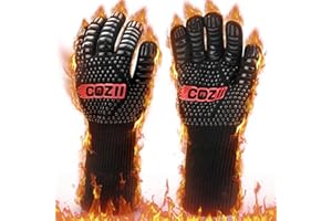 Cozii Rękawice do grillowania, odporne na wysokie temperatury, 800 stopni, rękawice do pieczenia, rękawice do piekarnika, gotowania, do grilla, ognioodporne (czarne)
