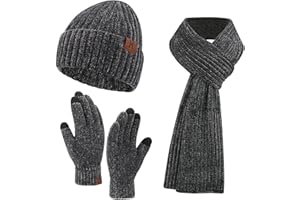 BEQUEMER LADEN Women's Winter Warm Beanie Hat Long Scarf and Touch Screen Gloves Knit Set with Skull Cap
