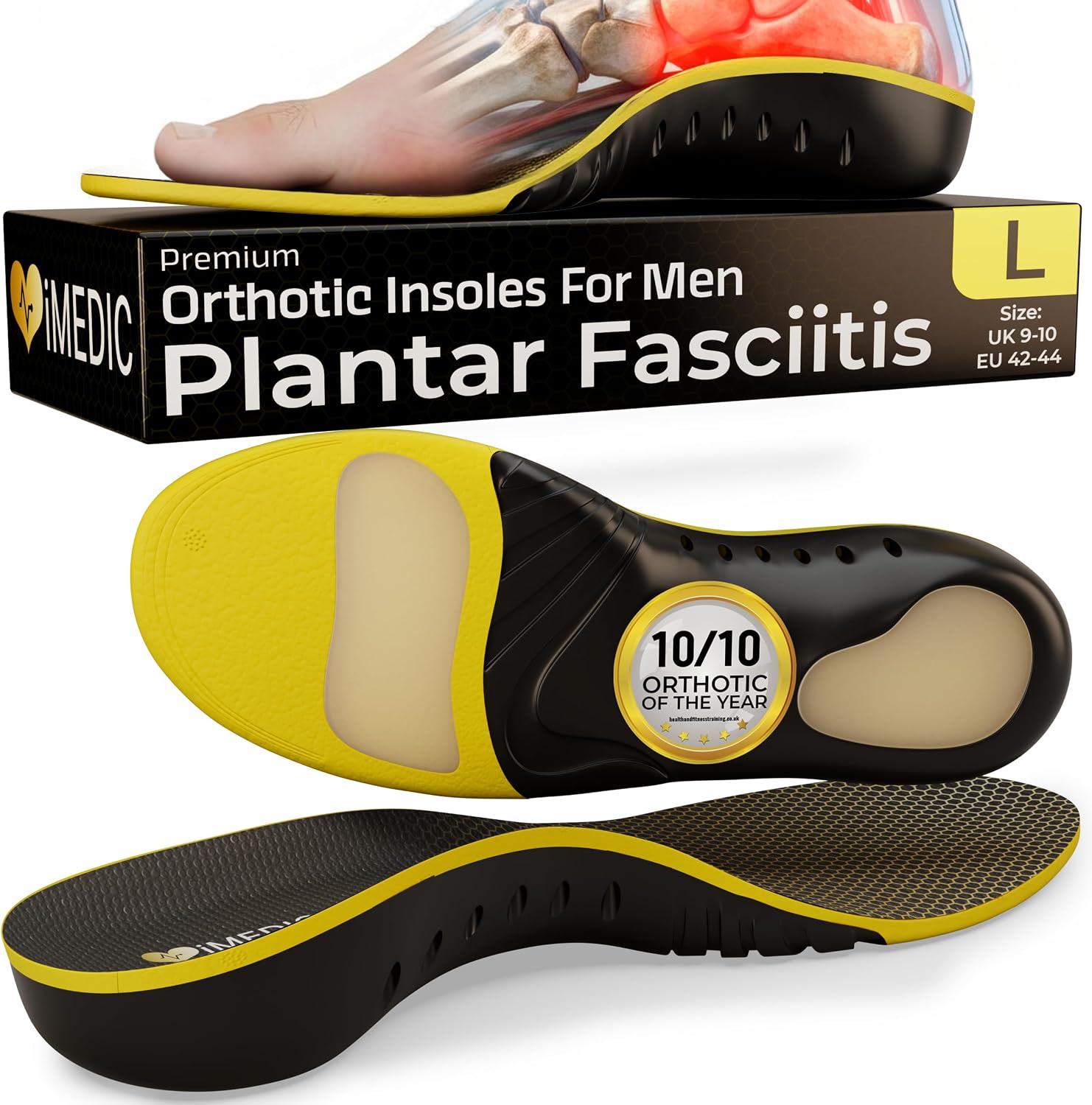 iMedic Orthotic Insoles for Men for Plantar Fasciitis Size L UK 9-10 – Arch Support for Men – Shoe Inserts – Insoles for Plantar Fasciitis – Orthotic Support