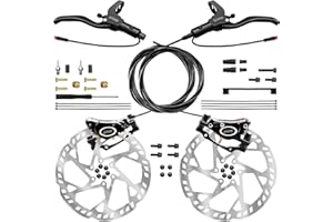 DYISLAND Kit de Freins à disques hydrauliques pour E-Bike 4 Pistons/2 Pistons, 2 Broches/3 Broches Pré-rempli d'huile minérale, Avant et arrière, 180mm 2.3mm Rotors épais