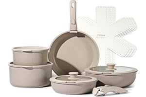 CAROTE 15Pcs Pots and Pans Set, Nonstick Cookware Set Detachable Handle, Induction Kitchen Cookware Sets Non Stick with Removable Handle, RV Cookware Set, Oven Safe, Taupe