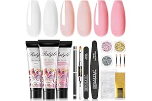 RSTYLE 11 Piezas Kit Uñas de Gel, 3 Colores Poly Nail Gel para Uñas 3 Colores Purpurina Polvo Gel para Uñas Kit Gel de Extensión de Uñas Acrilicas Kit Completo Profesional Kit Manicura Permanente