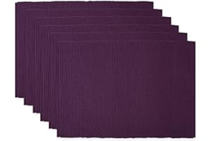 DII Basic Everyday Tischset aus 100% Baumwolle, gerippt, 33 x 48 cm, Aubergine, 6-teilig
