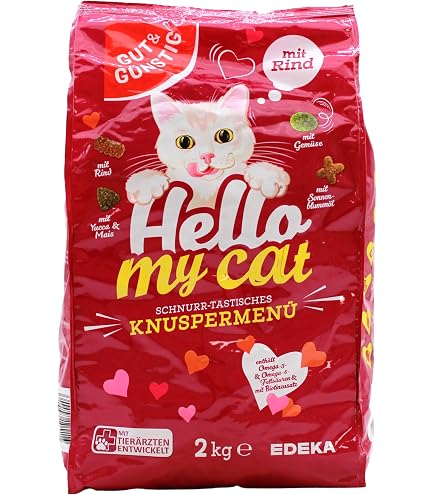 Gut & Gnstig Hello My cat Knuspermen mit Huhn, 4er Pack (4 x 2 kg) :  Amazon.de: Haustier