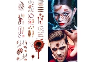 FLYGRRIV Halloween Tattoos, Narben-Designs Temporäre Sticker, Halloween Schminke Zubehör,Zombie, Vampir und Hexen Horror Narben Sticker, Geeignet für Gesicht, Körper und Arme