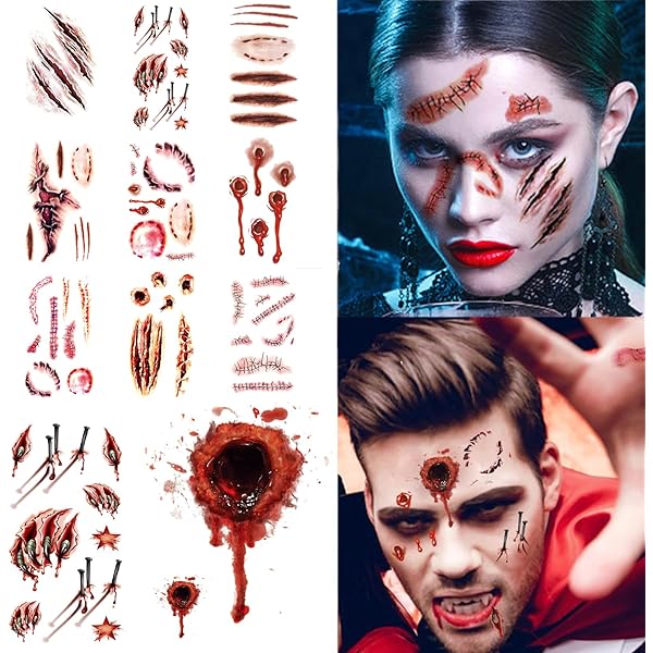 LQIOACU 10 Stück Halloween Mund Tattoos - Temporäre Gesichtstattoos Für Party & Cosplay