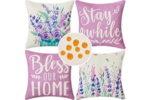 INHOBBOK Federe Cuscini Divano Viola 45x45 Estive Copricuscini 45x45 da Giardino Set di 4 Bless La Nostra Casa Viola Bloom Estate Impermeabile Federa Decorativa per Cascinale Giardino Esterno Soggiorno