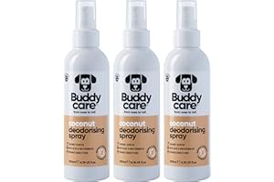 Buddycare Desodorierungsspray für Hunde – Kokosnuss – Süßes und pflegendes Desodorierungsspray für Hunde – Mit Aloe Vera und Pro Vitamin B5 (200 ml, 3 Stück)