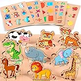 lenbest 6 pcs Puzzle Madera Infantil - Rompecabeza de Madera - Juguetes Montessori Puzzles Número Animal Juguetes Bebes Educa